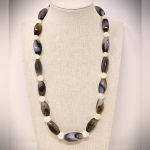 Vtg Agate Gemstome Chunky Beaded Necklace
